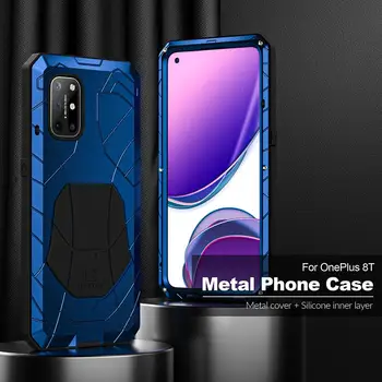 Za Oneplus 8T Telefon Primeru, Trdi Aluminij Kovinski Pokrov z Kaljeno Steklo Screen Protector Težka Lupini En Plus Dodatki