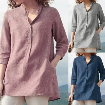 Ženske bluze pomlad jesen vrhovi prosti čas bele srajce gumb v vratu jopico vrh svoboden dolg rokav perilo majica bombaž bluze