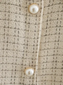 ženske houndstooth tweed suknjič volnene prevelik kariran majica plašč pearl gumb bluza, jakna preveriti outwear ulične