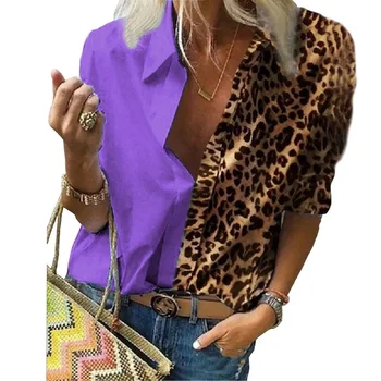 Ženske Jeseni Šifon Majica Fashion Svoboden Tisk Leopard Tiskanja Long Sleeve Majica beloprsi Singl Jopico 5xl Plus Velikost Za Ženske