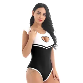 Ženske Odraslih One Piece Exotic Oblačila Perilo v obliki Srca Izrezanka Bankrot Mednožje Seksi Jumpsuit Kostum Mehko Bombažno Romper Bodysuit