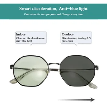 Ženske Vintage sončna Očala Moških Kovinski Octagonal Photochromic Modra Svetloba Filter, ki Blokira UV Zaščito Igranje Računalniških Očal