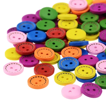 100 kozarcev 7-15 mm barva okrogla barva pikčasto-linija lesenih gumb DIY ročno izdelane šivalni pribor