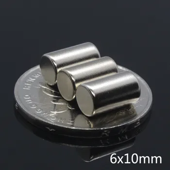 10Pcs 6 x 10 Močna Krog Valj Neodymium Disk Magneti 6*10 mm NOVE 6x10mm Umetnostne Obrti Povezava s trajnim magnetom brezplačna dostava