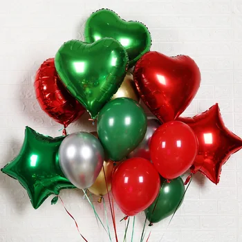 14PCS Vesel Božič Zelena Rdeča Helij Kovinski Latex Balonov, Božični Okraski Stranka Dobave 18 inch Srce Folija Balon