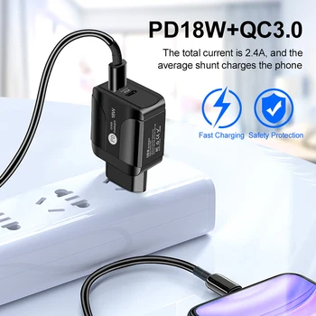 18W +QC3.0 PD Hitro Polnilnik USB/Tip-C Hitro Polnilnik EU in ZDA UK Plug Traval Polnilnik Za iPhone, Samsung Huawei Telefon Polnilnik