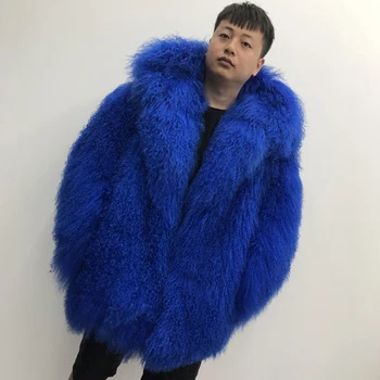 2019, za Moške pravi mongolsko ovčje krzno plašč hooded toplo zimo vrhnja oblačila river plaži, volne, krzna suknji dolgimi rokavi Jakno