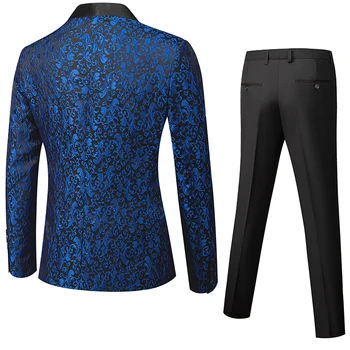 2020 Modra Jacquardske Moški Suknjič Blazer Moda Slim Fit Meri Izdelan Poročni Moških Tuxedos Suknjič Hlače Homme Kostum