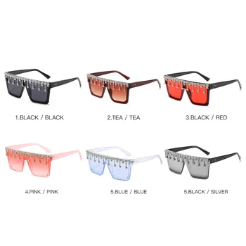 2020 Nov Kvadratni Diamond Prevelik sončna Očala Ženske Velik Okvir Letnik Luksuzni Kristalno Očala za Sonce Obesek Nosorogovo Odtenki UV400