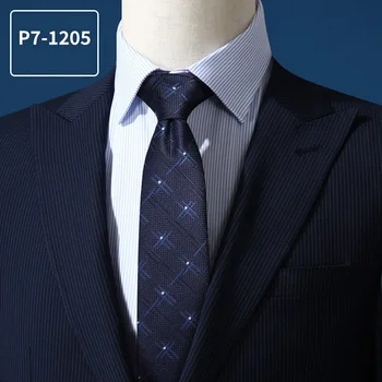 2020 Čisto Nov Modni Visoke Kakovosti Moških 7 CM Temno Modra Vezi Prugasta Zadrgo Kravatni Poslovnih Formalno Obleko Stranka Vratu Kravato za Moške