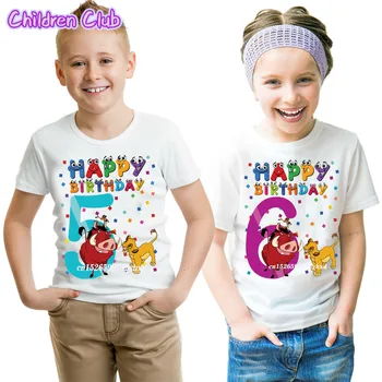 2020 Število 1-12 Risanke Levji Kralj Srajce Otrok Happy Birthday Fantje Simba Smešno Dekleta t-shirt Harajuku Otroci vrhovi Oblačila c009