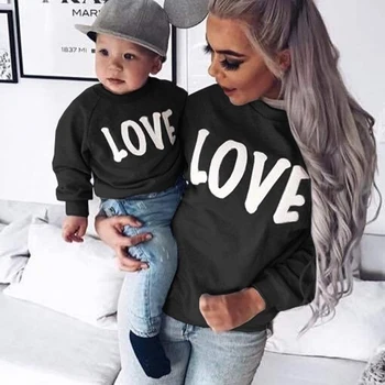 2021 Jeseni Mama in Me Družino Ujemanje Majica Baby Boy Girl Pismo Tiskanja Ljubezen Dolg Rokav Mamica in Mi Oblačila