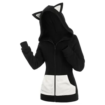 2021 SweaterAutumn Zimske Ženske Hoodies Mačka Ušesa Moda Hoody Priložnostne Barva Topla Majica S Kapuco Za Ženske