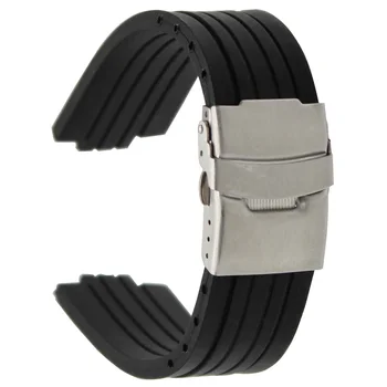 24 mm x 11 mm Silikonske Gume Watchband za Oris Aquis Konveksna Watch Band iz Nerjavečega Jekla, Varnostne Sponke Traku za Zapestje Zapestnica Črna