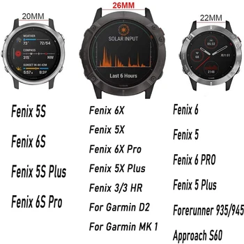26 22 MM Silikonski Hitro Sprostitev Watchband Trak Za Garmin Fenix 6X 6 Pametno Gledati Easyfit Zapestje Pribor Fenix 5X 5 3 3HR 935