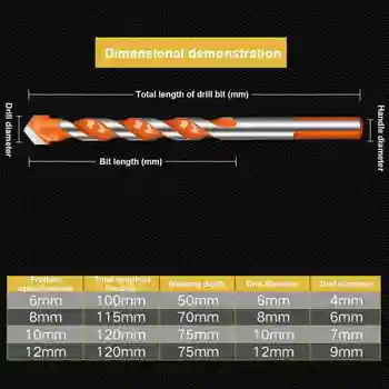 4Pcs Sveder Triple-stisnjena Ročaj Zlitine Večnamenski Svedri 6-12 mm Premer za Keramično Steklo Luknjo Steno