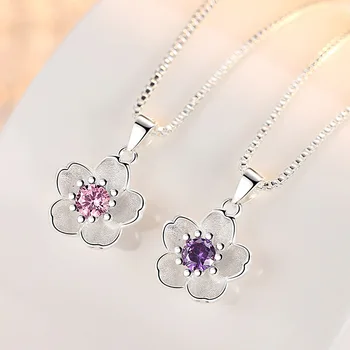 925 sterling silver fashion Češnje cvetovi cvet ženske'pendant ogrlice ženska kratka polje verige nakit spusti ladje, poceni