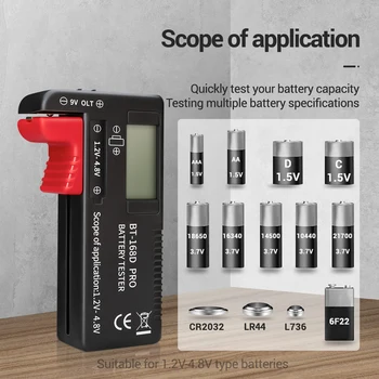 Baterija Tester, ki je Primerna Za 1,2 V-4.8 V, Baterije, Vključuje AAA/AA/D/C/18650/16340 Baterijo CR2032/LR44 Gumb Celice, Baterije G6F22