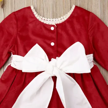 Bela Rdeča Božič Obleko Za Deklice Dolg Rokav Čipke Stranke Obleke Malčka Dekleta Belo Obleko Novo Leto, Dekleta Obleke Vestidos