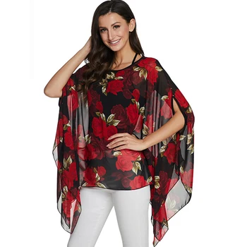 BHflutter Plus Velikost Bluze 2020 Nove Modne Ženske Majice Cvjetnim Tiskanje Batwing Priložnostne Šifon Bluzo Majica kimono Poletje Vrhovi