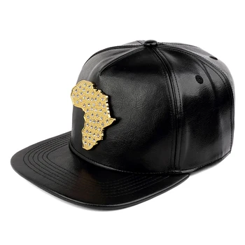 Bling Baseball Caps za Moške Afriki Zemljevid 5 Plošči Skp Sponko Pasu Usnje Kul Men Rap Klobuki Stranka Black Padec Ladijskega prometa