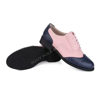 Britanski stil letnik oxfords čevlji ženske pravega usnja brogue čevlji pink+modra Mešanih barv, dame Stanovanj