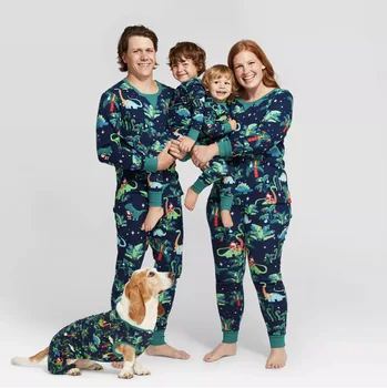 Dinozaver Družino Božični Oblačila, Bombaž Družino Božični Pižamo Fantje in Dekleta Obleke starši-otrok, Pižame s Oblačila za Pse