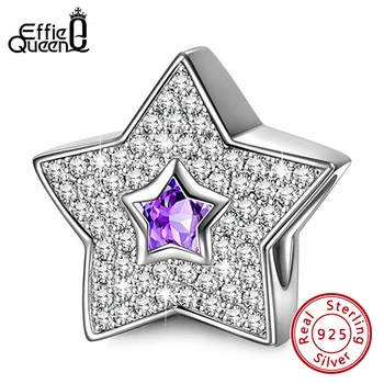 Effie Kraljica Preprost Teksturo Purple Star čarobne gumbe za Izvirno Srebro 925 Zapestnica Bangle Kroglice za Ženske DIY Nakit, Izdelava ECB102