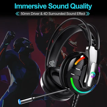 Gaming Slušalke Profesionalni Slušalke Igralec Surround šumov HD Mic RGB Svetlobe za PS4 PC Gamer