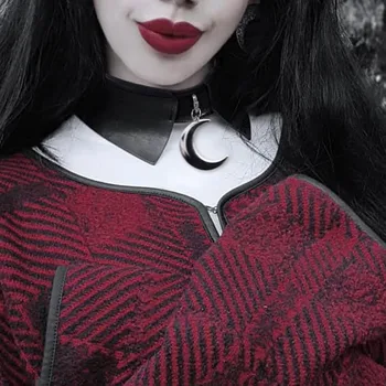 Goth Temno Ogrlica PU Usnje Mozaik Gothic Luna Obesek Kul Elegantna Moda za Ženske, Harajuku Nakit 2020 Choker Ogrlice Vroče