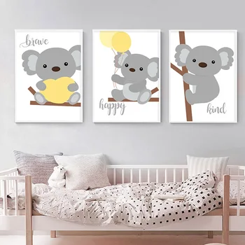 Gozdnih Živali Wall Art Platno Slikarstvo Baby Koala Vrtec Poster Tiskanje Nordijska Otroci Dekoracijo Sliko Otroci Soba Dekor