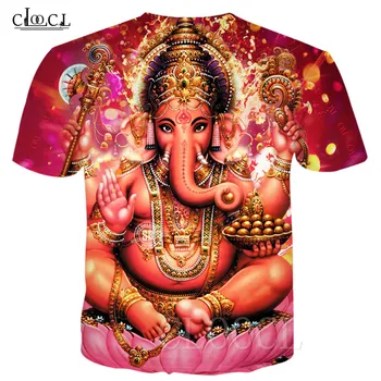 Hindujski Ganesha Poletje Rdeče majice 3D Tiskanja Slon-vodi Bog Tshirt Moški Ženske Kratek Rokav Hip Hop Harajuku Majica T-Shirt
