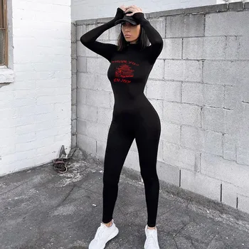 Hirigin Ženske Jumpsuits 2020 Moda Turtleneck Pismo Vzorec Tiskanja Enega kosa Dolg Rokav Padec Bodycon igralne obleke Ulične