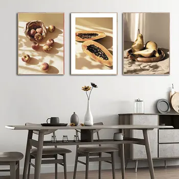 Hrana kuhinja Plakat Wall Art Platno, Tisk papaja, Fig zrezek hruška Slikarstvo Dekorativni sadje Sliko Sodobno Jedilnico Soba Dekoracijo