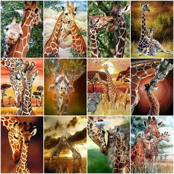 HUACAN 5D DIY Diamond Vezenje Celoten Zaslon Živali Žirafa Okrasnih Mozaik, Poln Kvadrat Diamond Slikarstvo Doma Dekor Darilo