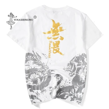 Japonski Kimono moška Kratka sleeved Majica T-shirt Harajuku Ulica Slog Osebno Oblačila Tiskanje Moških Bombaža, Kratek Rokav