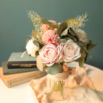 JAROWN Umetne Vrtnice Šopek Simulacije Rastline Ponaredek Cvetje, Poročni Družice ima Cvetje Doma Odlikovanja