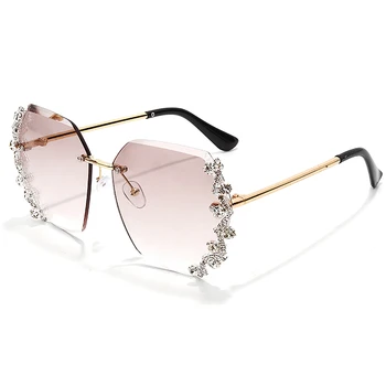JASPEER Luksuzni sončna Očala Ženske Nosorogovo Odtenki Rimless sončna Očala Ženski Luksuzni Oblikovalec Diamond Postopni Trend Očala