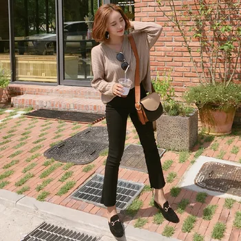 Jeseni in pozimi novo korejska različica visoko elastični pas črn mikro-rog kavbojke ženske devet točk jeansb3
