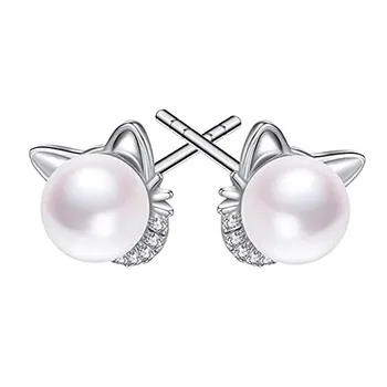 JoiasHome 925 sterling srebrni uhani ustvarjalne pearl mačka obliko uhani živali obliko ženske lepe nakit poročno darilo