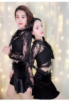 Kpop IE Lee Ji Eun Priložnostno Črne čipke kratko krilo nastavite Ženske Dva Kosa 2021 Novo Poletje Seksi dvodelni obleka komplet ženskega perila