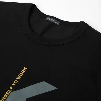 KUEGOU 2020 Jeseni Bombaž Black Print Majica s kratkimi rokavi Moški Tshirt blagovno Znamko T-shirt Majica Dolg Rokav Tee Moški Plus Velikost Oblačila 88075