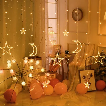 LED Zvezda, Luna Ledenica Svetilke Zavese Dekoracijo 3,5 M Pravljice Niz Luči Garland Božič Dom Novo Leto, Poročni EU 220V