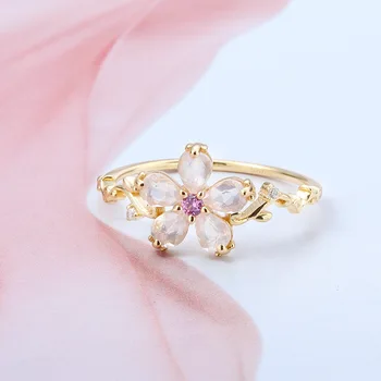 Lep srebro 925 nakit prstani za ženske 18K zlato roza kristalni cvet prstan imenuje breskov cvet svoje prijateljice poročno darilo nova
