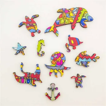 Lesene Puzzle za Odrasle Otroke DIY Vsak Kos Je Žival Oblikovan Pisani Slon Želva Lesene Sestavljanke, Uganke z Božično Darilo