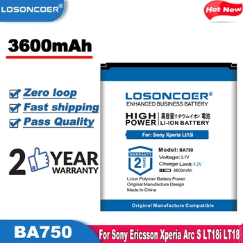 LOSONCOER 3600mAh BA750 Visoke Kakovosti Uporaba Baterije Za Sony Ericsson Xperia Arc S LT15i LT18i X12 itd Litij-ionski Akumulator