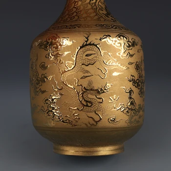 Ming Dinastija Xuande znamke leta gilded zlati zmaj vaza starine zbirateljstvo ornament starinsko porcelana