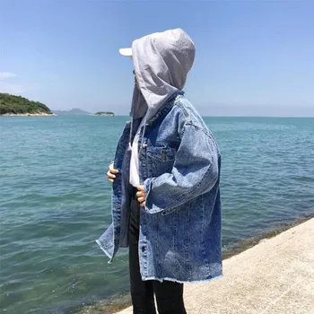 Moda Denim Jakna Ženske 2019 Pomlad Novo Korejsko Srednje Slog Hooded Kavboj Coats Ženske Priložnostne Jopiči Svoboden Jeansa, Oblačila