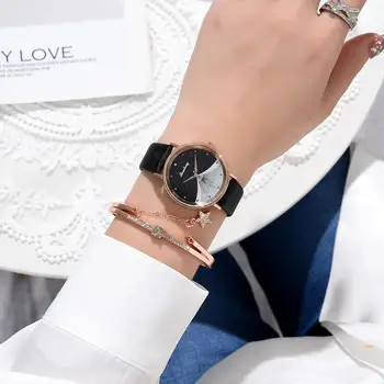 Moda Ustvarjalne Preprost Quartz uro žensko Obleko Usnje Ure Ženska Črna Ura Ženske Zapestnico Watch Montre Femme Reloj