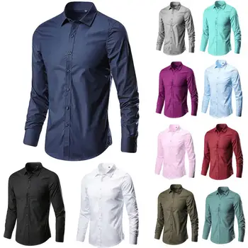 Moške Srajce Moda Poslovnih Prosti Čas River Čiste Barve Long Sleeve Majica Moški Bluzo Casual Moški Majica Plus Velikost